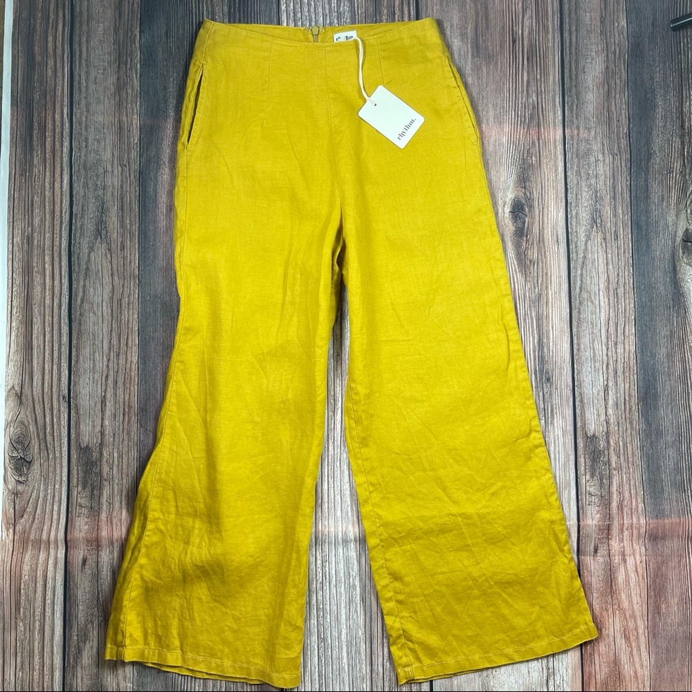 Rhythm Venice Linen Pants Yellow Turmeric NWT Size 2